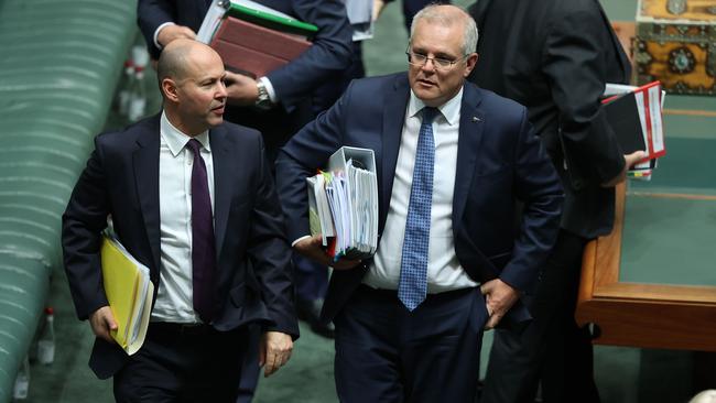 ‘When push came to shove, when the locks snapped in a state, would PM or Treasurer stand firm with an election, say, eight weeks away?’ Above, Josh Frydenberg and Scott Morrison. Picture: NCA NewsWire / Gary Ramage