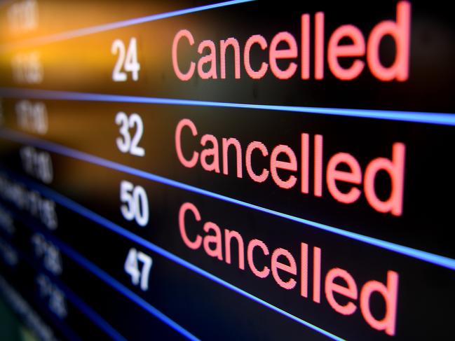 BRISBANE, AUSTRALIA - NewsWire Photos - JULY 15, 2021. An Arrivals board showing cancelled flights at Brisbane airport's domestic terminal. An airport worker has recently tested positive to coronavirus. Picture: NCA NewsWire / Dan Peled