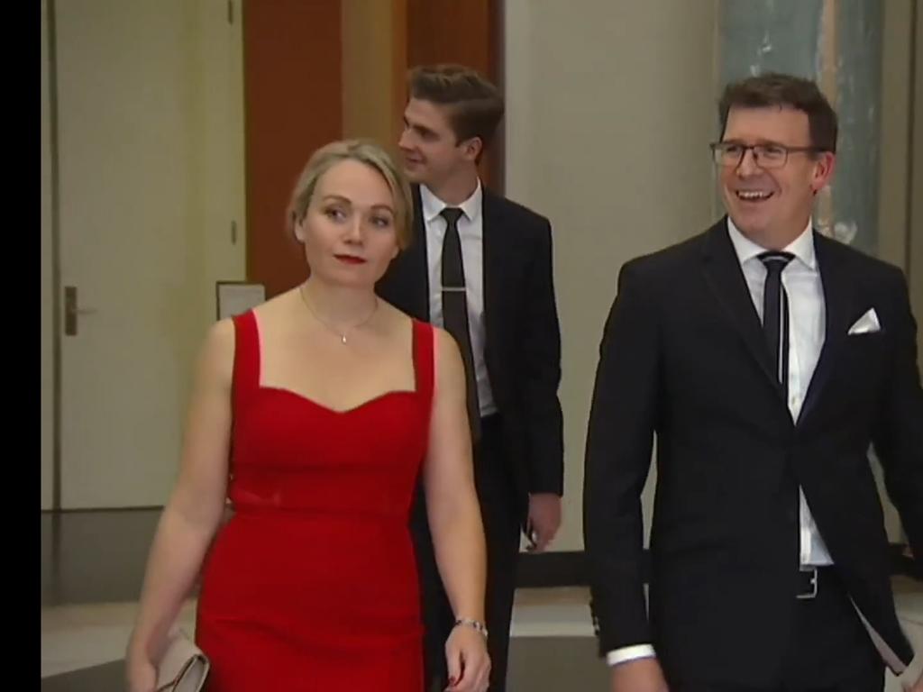 Federal member of Parliament Alan Tudge arrives at the 2017 Mid-Winter Ball in the company of Liberal staffer Rachelle Miller who he was having an affair with.