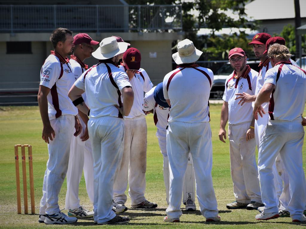 Clarence River Jake Kroehnert talks to his team after a dismissal in the North Coast Cricket Council North Coast Premier League One-Day clash between Clarence River and Harwood at McKittrick Park on Sunday, 15th November, 2020. Photo Bill North / The Daily Examiner