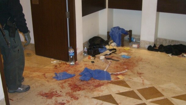 The bloody floor after shots were fired. Picture: News Corp Network