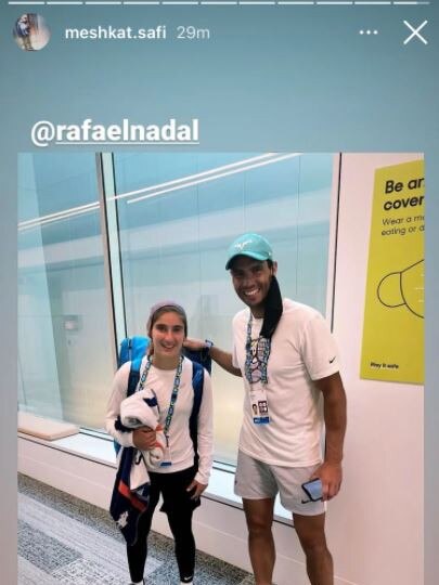 Meshkatolzahra Safi with her hero Rafael Nadal. Picture: Instagram