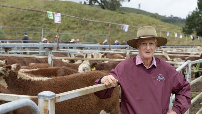 Newcomen Herefords founder Barry Newcomen at the 2022 Ensay calf sales. Picture: Zoe Phillips