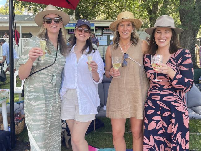 Charlotte, Mackenzie, Kate and Erika at the 2025 Hanging Rock Races. Picture: Himangi Singh