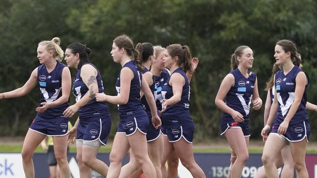 The VAFA celebrate a goal in last year’s game. Picture: Valeriu Campan