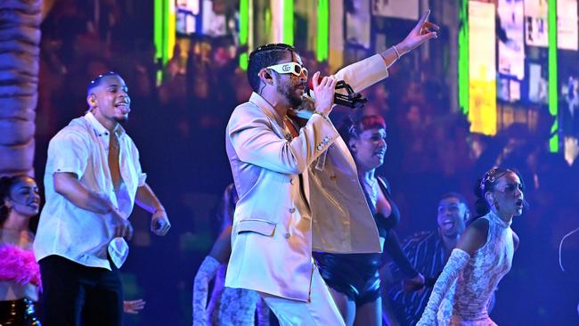 Bad Bunny, pictured here performing at Yankee Stadium for the 2022 MTV VMAs broadcast, won Artist of the Year. Picture: Getty Images