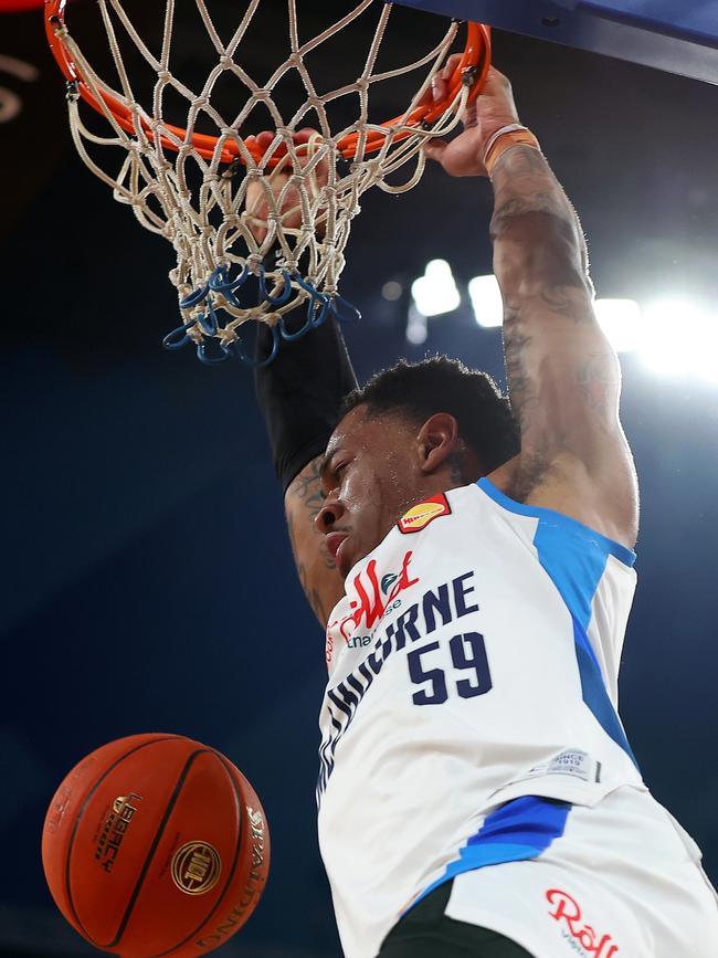 Ultra-athletic Tucker plays above the rim. Picture: Getty Images