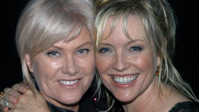 Deborra-lee Furness with Rebecca Gibney. AFI Awards after-party at Exhibition Centre, Melbourne.