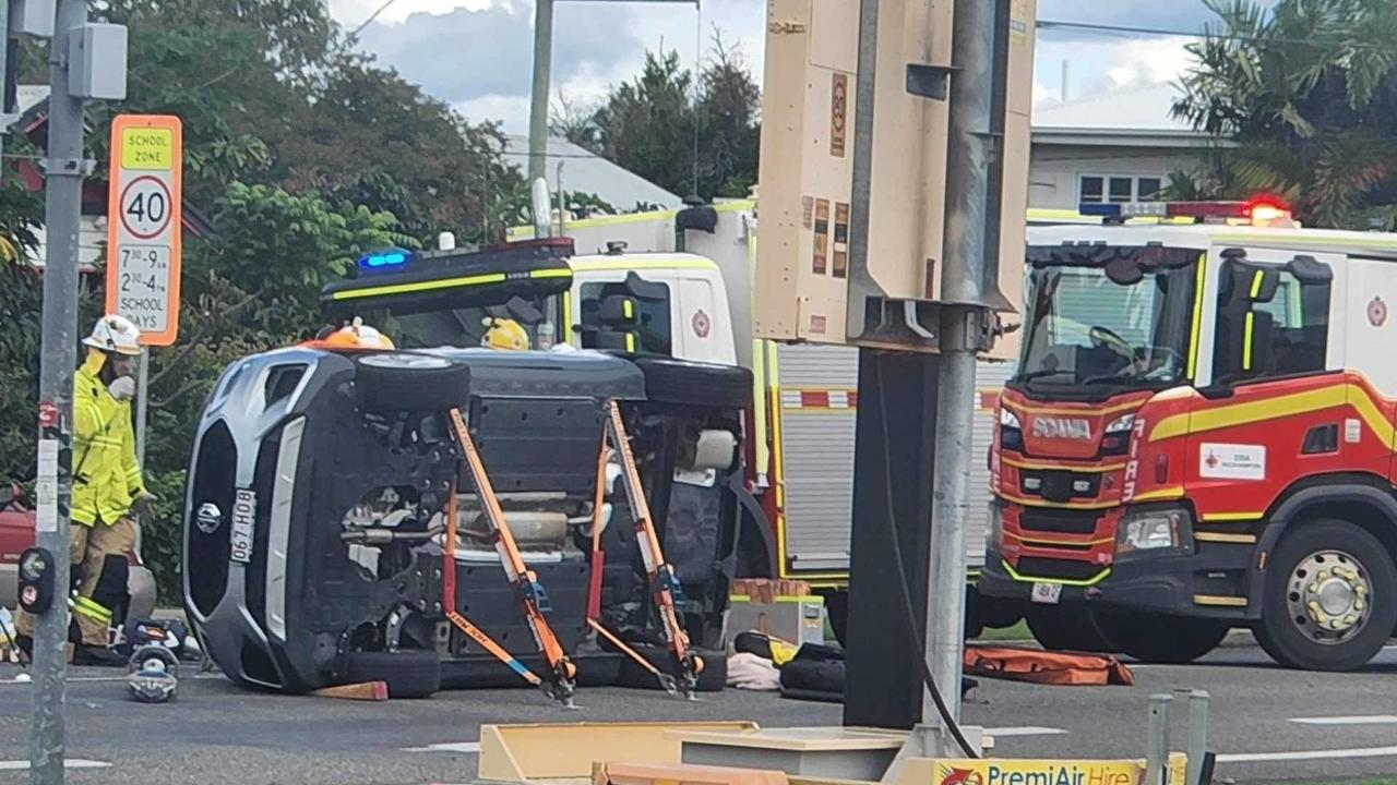 Emergency services are on the scene of a two-vehicle crash in Park Avenue, Rockhampton.