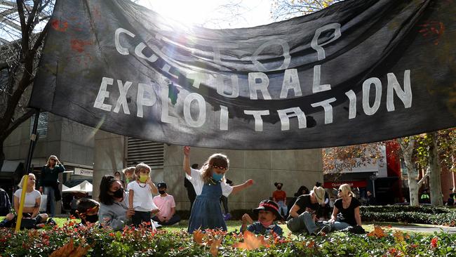 Protesters outside the Rio Tinto office in Perth. Picture: Richard Wainwright