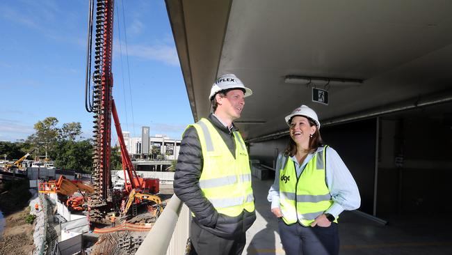 Destination Gold Coast Consortium’s Project Director Jaime Cali with James Davey from Multiplex at the site as main construction works begin on the second hotel and apartment tower at The Star Gold Coast. 18 May 2021. Picture: Richard Gosling