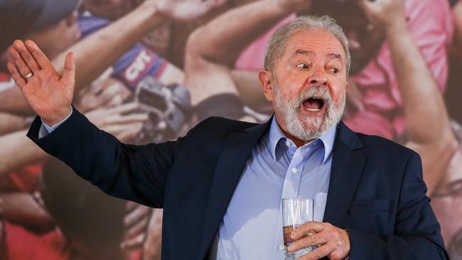 Lula addresses supporters at the headquarters of the metalworkers’ union in Sao Paulo, his political base. Picture: Getty Images