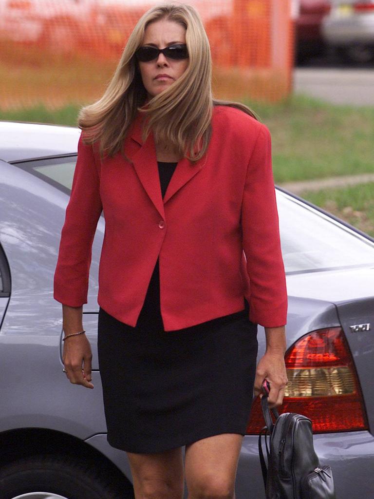 Joanne Curtis, former second wife of Chris Dawson, arrives for inquest into the disappearance of Lyn Dawson at the Westmead Coroners Court in Sydney, 2003. Picture: Glenn Campbell