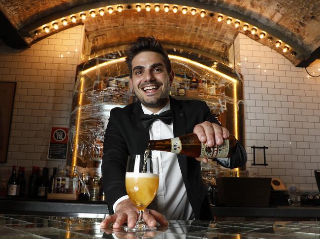 Matthew Karagiannis is ready to open up the bar at Palmer &amp; Co in Sydney. Picture: Chris Pavlich