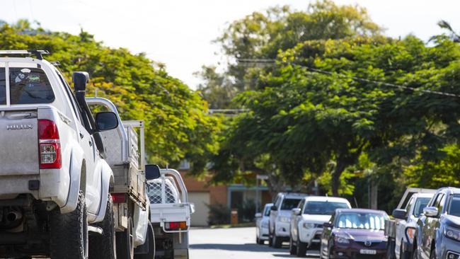 Redcliffe Hospital carpark development. Cars along Houghton Street, Redcliffe. Picture: Renae Droop