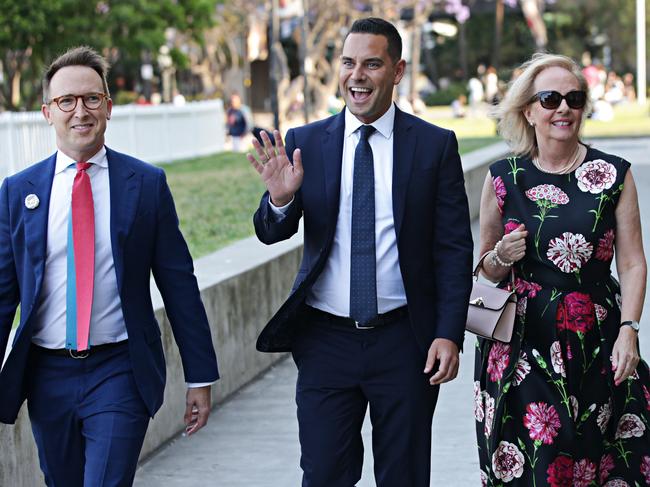 Victor Hoeld, Alex Greenwich and Elaine Czulkowsler at the wedding. Picture: Adam Yip