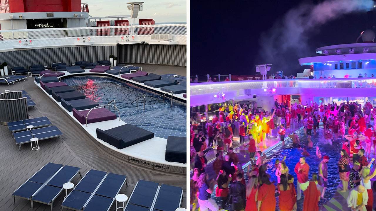 Virgin Voyages employs an elite team of secret service esque 'party starters' to help events like Scarlet night get started.