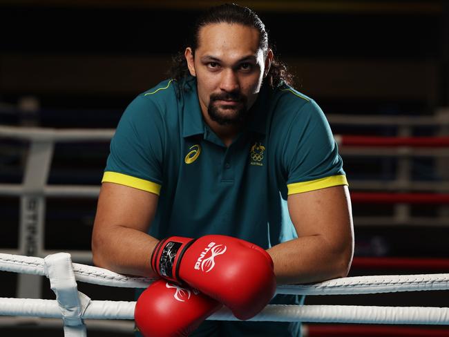 CANBERRA, AUSTRALIA - MARCH 15:  Teremoana Teremoana poses during the Australian 2024 Paris Olympic Games Boxing Squad Announcement at AIS Combat Centre on March 15, 2024 in Canberra, Australia. (Photo by Matt King/Getty Images for AOC)