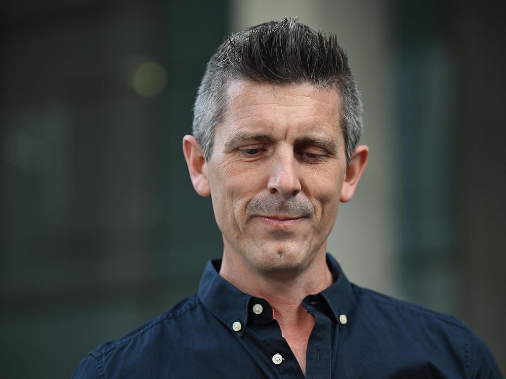 An emotional Lee Lovell at the Brisbane Supreme Court. Picture: Lyndon Mechielsen