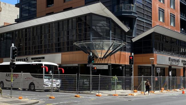 Peppers Hotel on Waymouth Street where a worker tested positive for coronavirus. Picture: Simon Cross