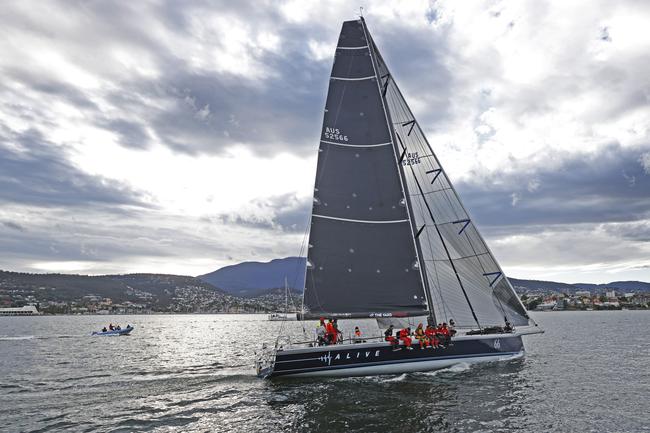 Alive claims line honours in the 2020 Launceston to Hobart yacht race. Picture: Zak Simmonds