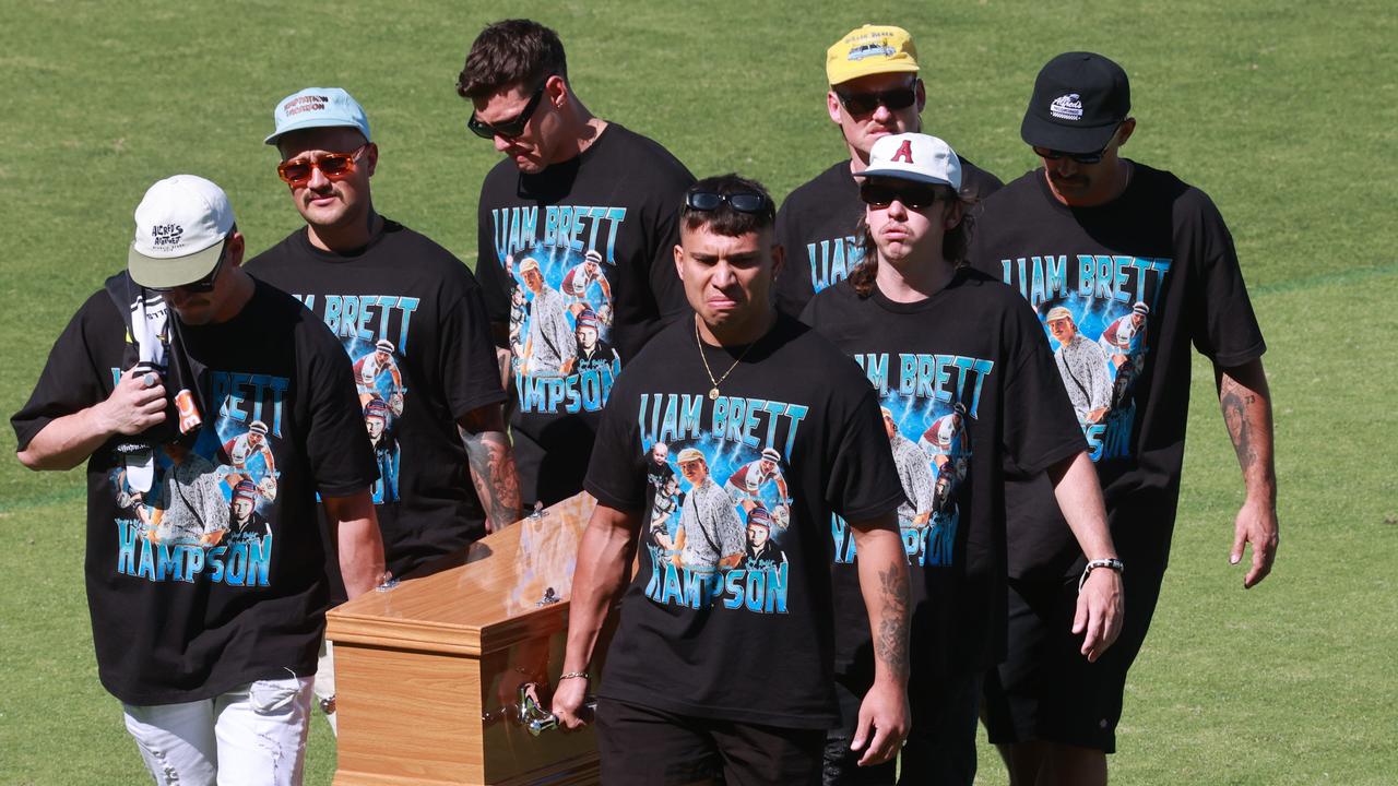 Broncos Jordan Riki and Jesse Arthars were among Hampson’s pallbearers. NewsWire / Sarah Marshall