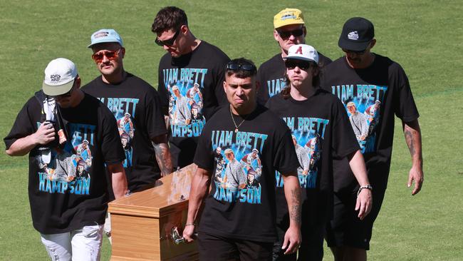 Broncos Jordan Riki and Jesse Arthars were among Hampson’s pallbearers. NewsWire / Sarah Marshall