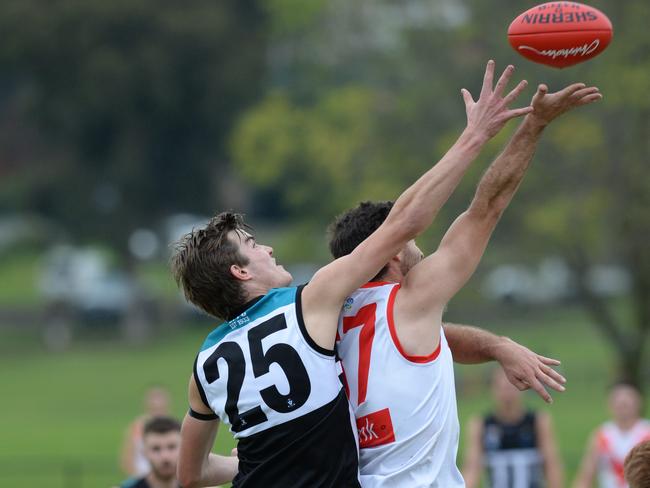 Crib Point ruckman Jarrod Fisk (left) will line-up with the Port Douglas Crocs. Picture: Chris Eastman