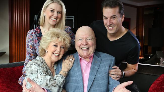 Lauren Newton with her famous parents Bert Newton and Patti Newton and former swimming champ husband Matt Welsh. Picture: David Caird