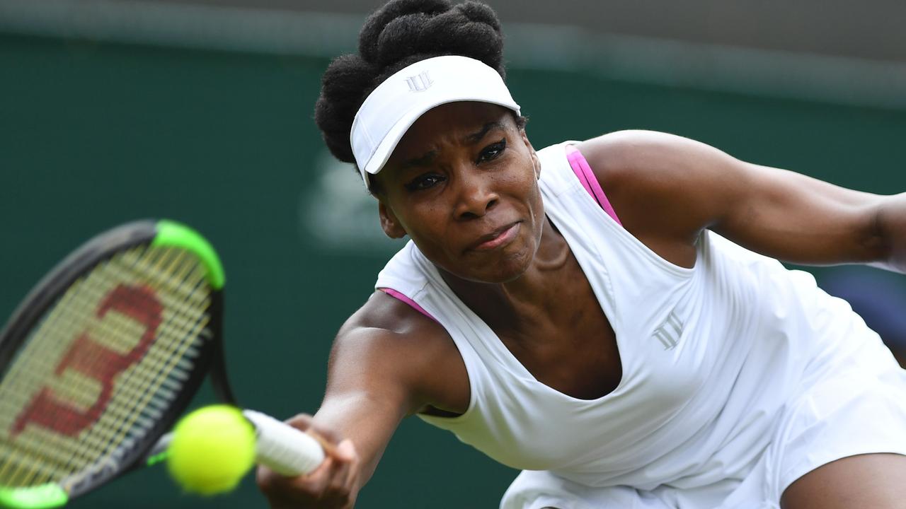 Venus Williams may have violated the Wimbledon dress code in 2017 when her bright pink bra strap was exposed. Picture: AFP/Glyn Kirk