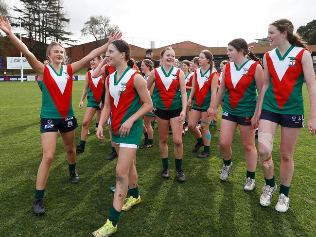 Clonard College players celebrate during the Intermediate Girls Grand Final.