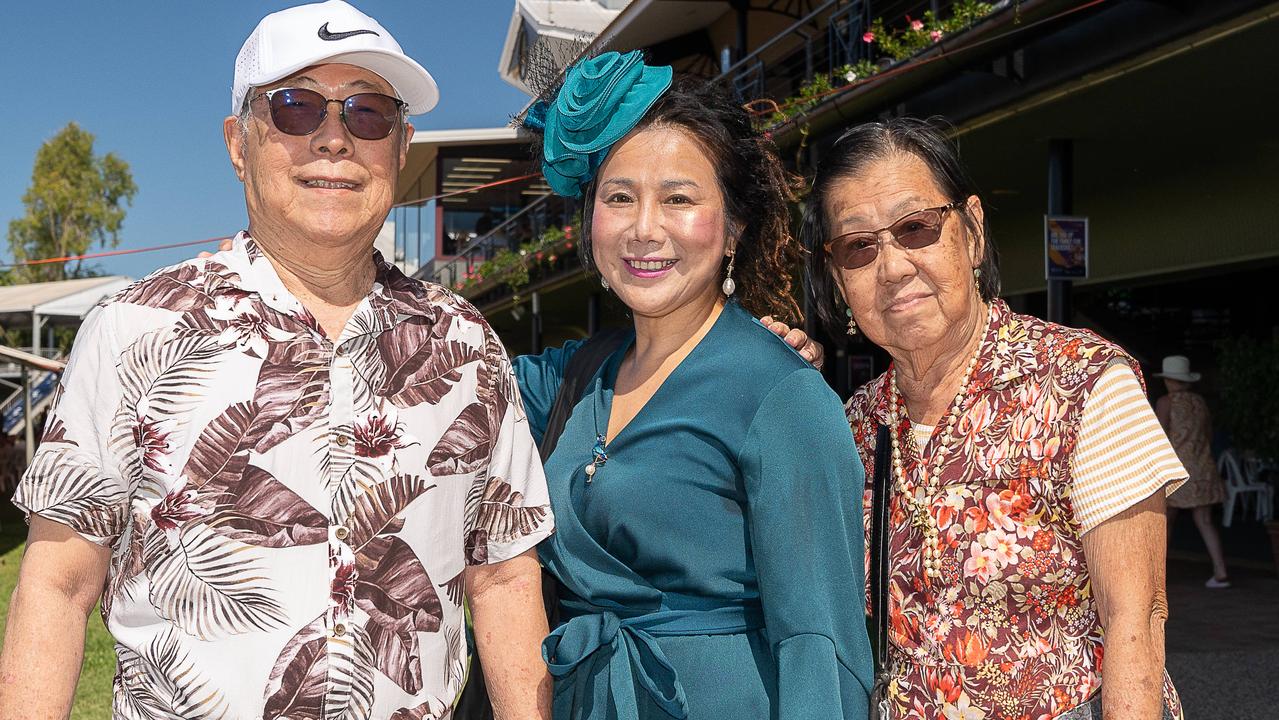 Richard Wong, Hairong Fan and Thoy Wong at the 2023 Darwin Cup Carnival Guineas Day. Picture: Pema Tamang Pakhrin