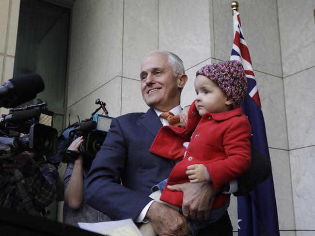 Malcolm Turnbull gives a press conference with his family after stepping down as Liberal leader. Picture: Sean Davey.