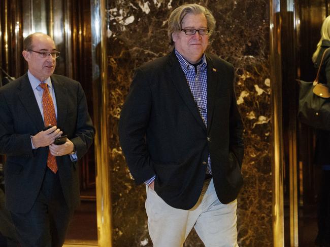 Stephen Bannon, White House strategist for President-elect Donald Trump, leaves Trump Tower in New York. Picture: AP Photo/Evan Vucci