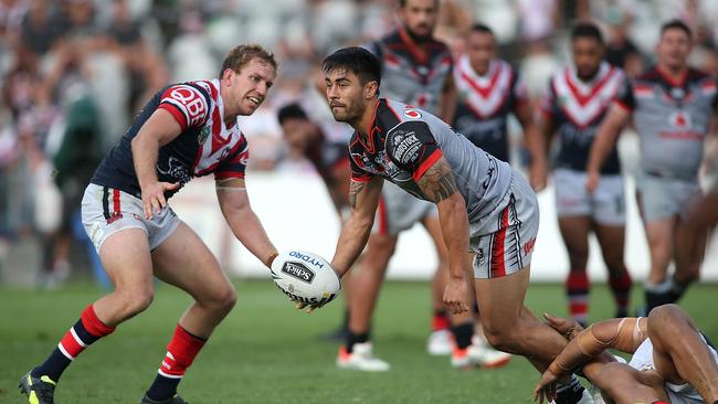 Shaun Johnson in action for the Warriors at Central Coast Stadium during their win over the Sydney Roosters in 2016. Picture: Tony Feder