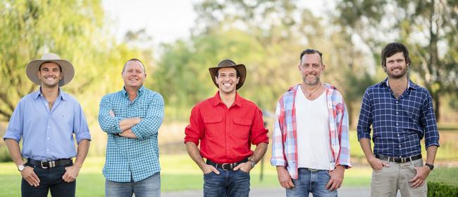 Love drought … Farmer Wants A Wife contestants Alex, Neil, Sam, Nick, and Harry.