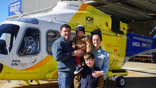 GIVING BACK: Thankful for RACQ LifeFlight’s quick service are (from left) Kerry, Sonny, Fynn and Petrea Carmichael.