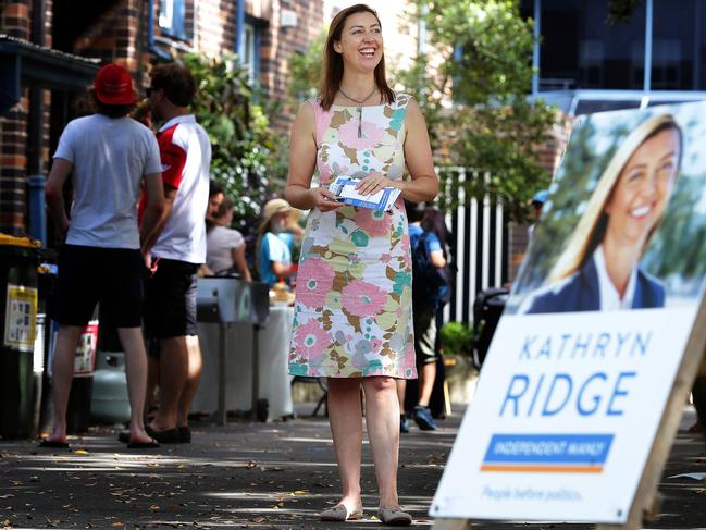 Kathryn Ridge in 2017 when she was the independent candidate for the Manly. She’s now working for the Voices of Warringah. Picture Troy Snook