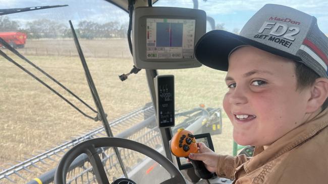 Jack Leahy, 11, pictured in the header at Yathella in southern NSW. Picture: Nikki Reynolds