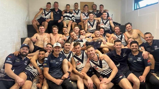 Bundoora players and coaches before the grand final.