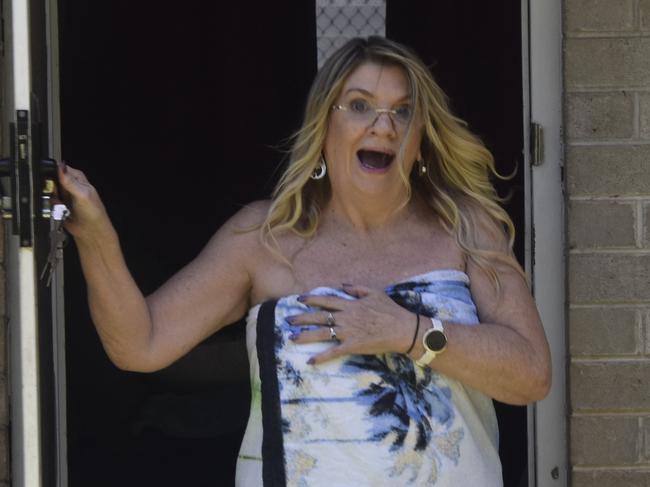 Territorian Michelle Tolliday left her Alawa home in a towel to observe the Darwin tremor on Tuesday night. Picture: Sierra Haigh