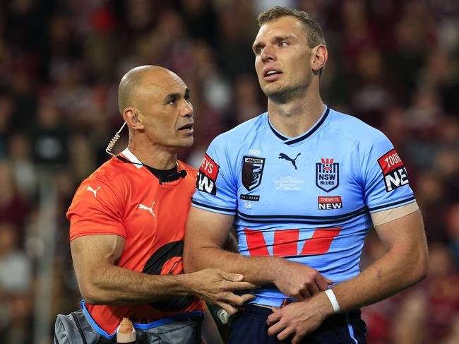 Tom Trbojevic injured during Game 2 of the State of Origin 2023, Queensland V NSW at Suncorp Stadium in Brisbane. Pics Adam Head