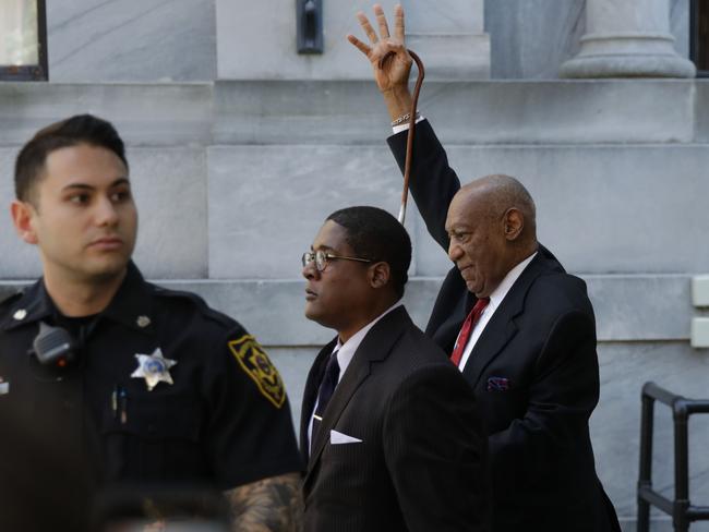 Bill Cosby comes out of the courthouse after the verdict in the retrial of his sexual assault case at the Montgomery County Courthouse in Pennsylvania. Picture: AFP