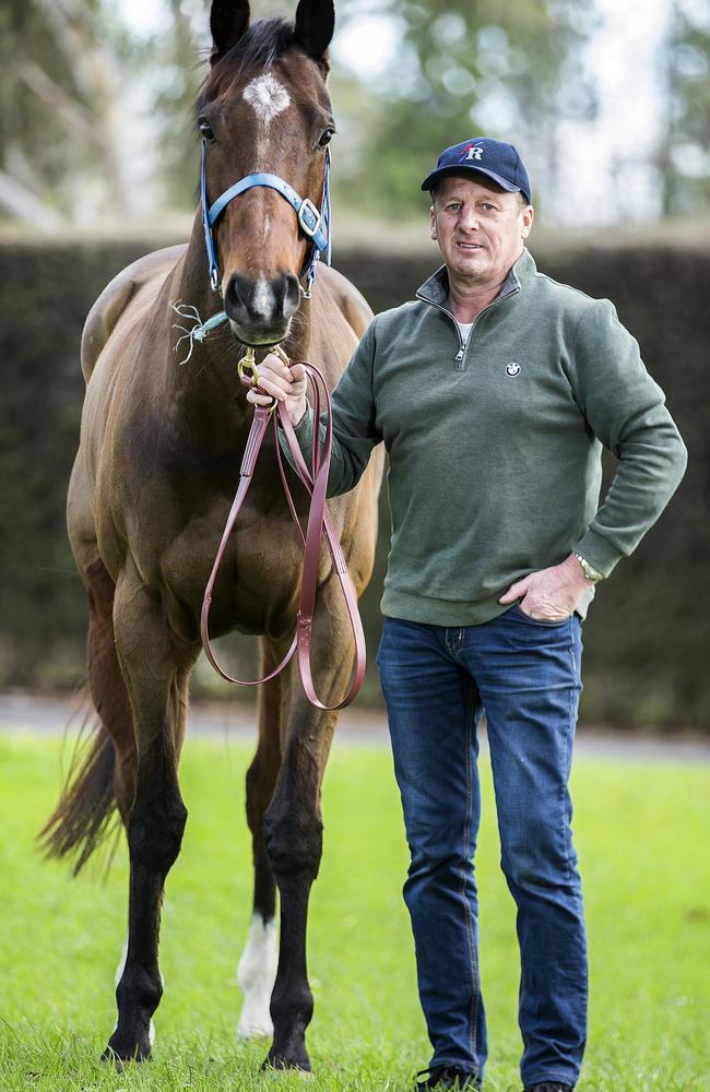 Tony Vasil with General Truce, who gave the Caulfield trainer the perfect comeback gift when he won at Flemington on Saturday. Picture: Sarah Matray