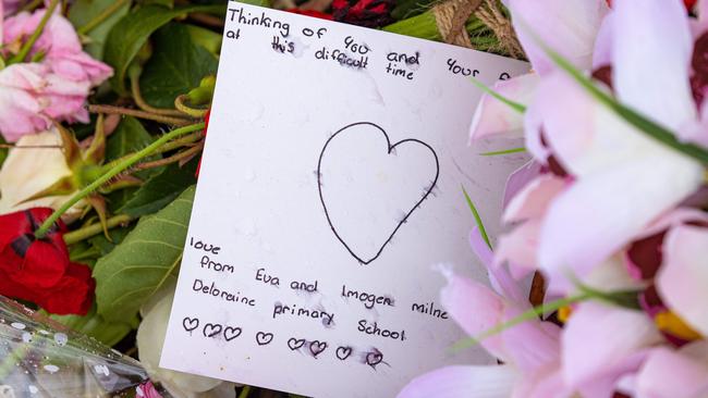 A card for the jumping castle tragedy victims at their school. Picture: Jason Edwards