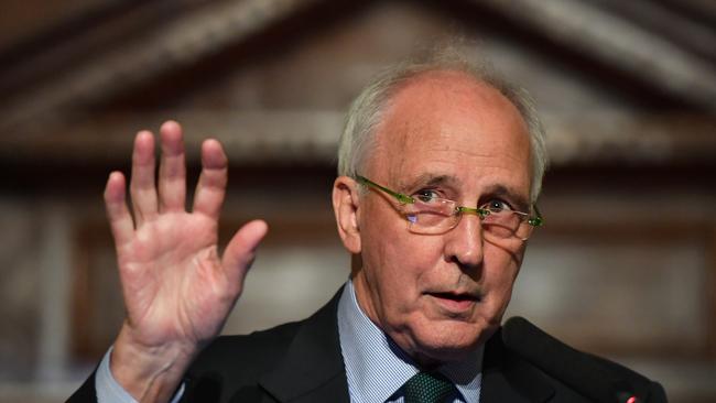 Former Australian Prime Minister Paul Keating is seen delivering a speech at Customs House in Brisbane, Wednesday, March 14, 2018. (AAP Image/Darren England)