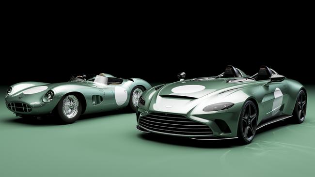 2021 Aston Martin V12 Speedster DBR1 (right) and the original 1959 racer (left).