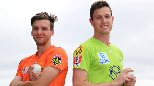 Fast bowlers Jhye Richardson (left) and Adam Milne (right) will unleash their best in Tuesday's BBL game in Canberra