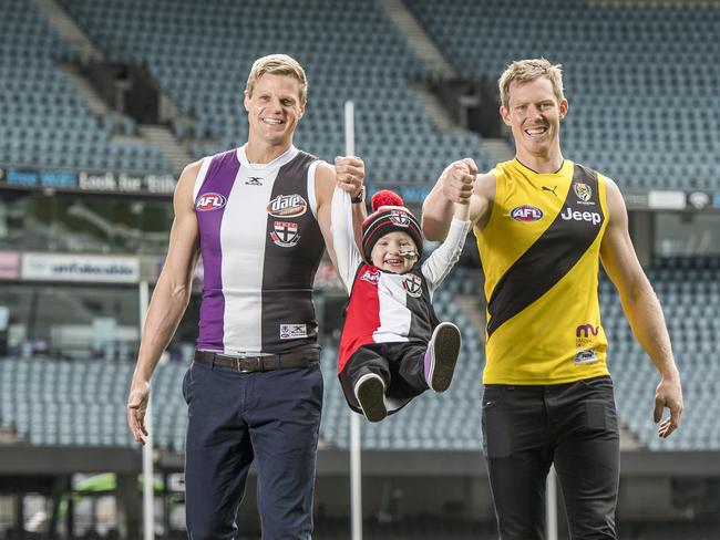 Nick and Jack Riewoldt with Elliott Vanderland. Picture: Jason Edwards