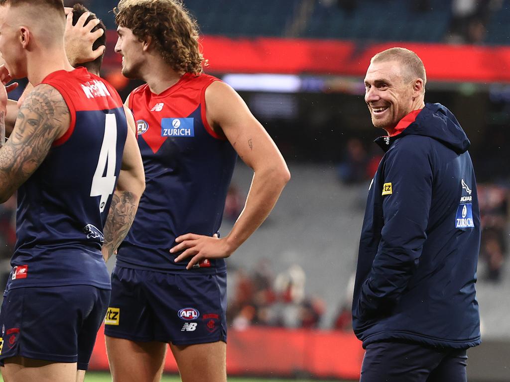 Melbourne coach Simon Goodwin is looking forward to Jake Lever’s return. Picture: Michael Klein